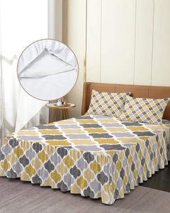 Spódnica z łóżkiem geometryczna żółta szara vintage marokańskie elastyczne sprężone łóżko z poduszkami materaca pokrywa pokrycia pościel