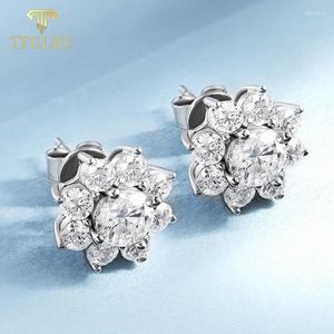 Orecchini a bottone TFGLBU 2.8CTTW Orecchino completo di Moissanite per le donne Eccellente taglio di gemme di fiori Orecchino Gioielli in argento sterling S925 di alta qualità