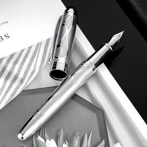 Hongdian Printing rostfritt stål Fountain Pen Fine Nib Retro Silver Studentkontor Övning Supply Writing Pender Stationery Gift 240124