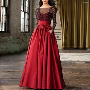 Spódnice Vintage Red Silk Taffeta Long Kobiet Kobiet z kieszeniami Faldas ropa de Mujer plisowany satynowy podłogę PROM PROM PRYCJA