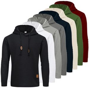 Mens Solid Plaid Jacquard Hoodies Long Sleeve Drawstring Hooded Sweatshirts Casual Waffle Knit Pullover Tops 240201