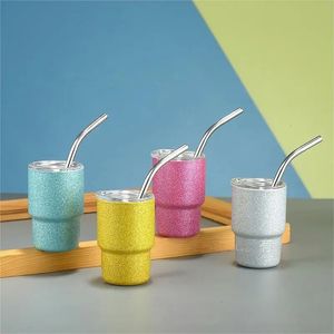 2-3oz Mini Tumblers S Glass with Lid and Straw Double Wall Vacuum Sealed Stainless Steel Tumblers Water Bottle Drinkware 240122