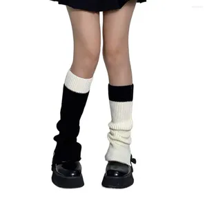 Женские носки до середины икры JK, униформа, расклешенная одежда для девочек, контрастного цвета, зимние вязаные чехлы выше колена в стиле Лолиты с рукавами выше колена