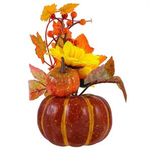 Dekorativa blommor PO Thanksgiving Pumpkin Ornament Mini Artificial Pumkin Silktyg Simulering Solrosbukett