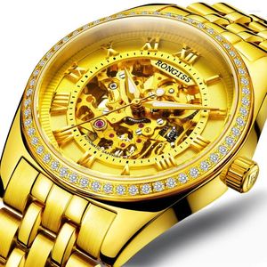 Armbanduhren RONGISS Fashion Tide Golduhr Tourbillon Selbstwirkende Maschine Hollow Out Wasserdicht Herren