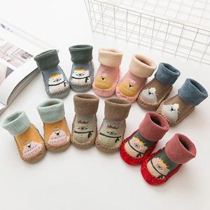 First Walkers Bodensocken für Kinder, Herbst und Winter, Plüschschlaufen, verdickte Cartoon-Babyschuhe, weiche Sohlen, rutschfest, warm, mittlere Röhre