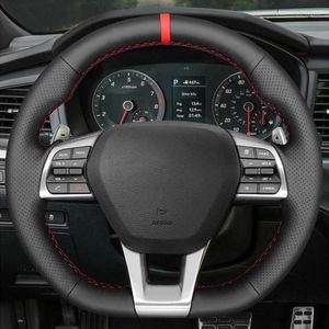 Steering Wheel Covers Anti-Slip Black Microfiber Leather Braid Car Cover For Sonata 9 2024 2024-2024 3-Spoke D-Shape