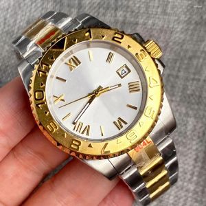 Orologi da polso 40mm SUB 200M Orologio meccanico da uomo Giappone NH35 Movt Quadrante argento Numeri romani Data di calendario Bracciale in oro bicolore 904L