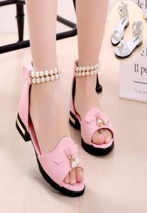 Fashion Bead Bow Kids Sandal for Girl Summer High Heels For Children Beach Shoe 4 5 6 7 8 9 10 11 12 Year Pink White8746650