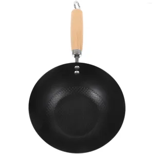 Panelas Utensílios de Cozinha Flat Bottom Wok Household Aço Inoxidável Saute Pan Ferro Forjado Stir-Fry