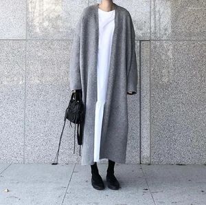 Camisola de malha feminina inverno super longo solto cardigan de manga comprida topos outono elegante jaqueta de malha quente
