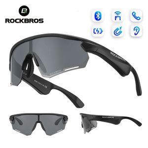 Rockbros óculos polarizados sem fio bluetooth 52 óculos de sol fone de ouvido telefone condução mp3 equitação ciclismo óculos uv400 240130