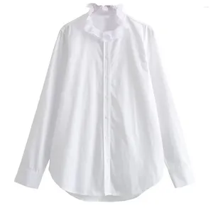 Blusas femininas 2024 solto anjo charme em camadas decorativo laço decote assimétrico camisa vintage manga longa botão único topo