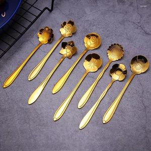 Spoons 8Pcs Flower Spoon Mixing Small Teaspoon Coffee Cute Ice Cream Dessert Stainless Steel Tea