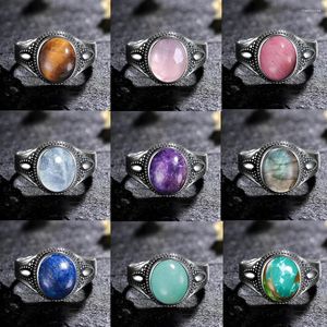Cluster Rings Retro Ring 8x10MM Oval Tiger's Eye Stone Rhodochrosite 925 Sterling Silver For Men Women Gift Party Jewelry