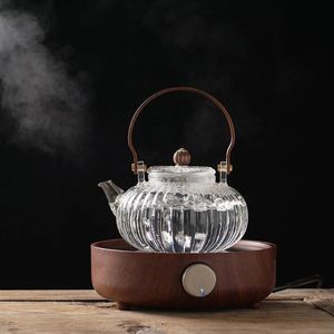 HMLOVE Glass Teapot Rękołaj Zestaw herbaciela Filtr Chin Chinese Tea Ceremonia High Bor Silikon Przezroczysty garnek z dyni 900 ml 240130