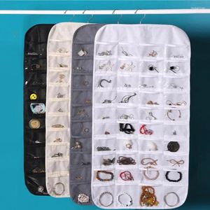 Förvaringspåsar dubbelsidig hängande väska med 80 transparenta fickor för hårnålar armband ID -korthalsband
