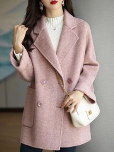 Kvinnors rockar mode ull överrock kvinnlig höst vinter ull blandar solida fickor eleganta kvinnjackor 240123