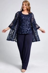 Plus Size Mãe da Noiva Calça Terno de Três Peças Conjunto de Calça Ternos Bordados Conjuntos de Roupa para Convidados de Casamento Vestido de Festa de Noite 240122