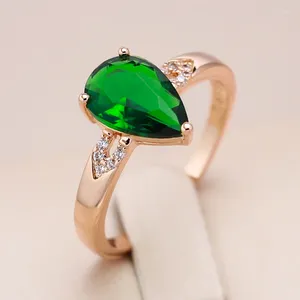 Кольца-кластеры Kinel Water Drop Green, кольцо с натуральным цирконом для женщин, модное розовое золото 585 пробы, свадебные аксессуары для невесты, повседневные украшения
