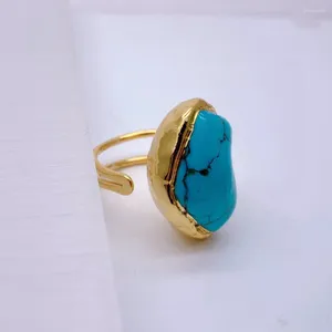 Klusterringar 20x26mm Big Blue Turquoise Fashion Gold Plated Stone Ring