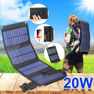 Foldbar solpanel 5V 20W Power Bank för mobiltelefon utomhusvattentät USB -batteriladdning campingtillbehör 240131