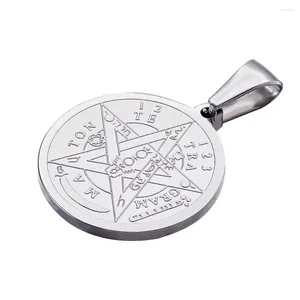 Collane con ciondolo 10 pezzi Religione Charms in acciaio inossidabile Piatto rotondo intagliato Tetragramma Pentagramma Collana Wicca Pendenti Gioielli fai da te