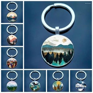 Keychains Mountains Rivers Sunsets Natural Scenery Key Chain Lakes Forests Glass Love For Nature Male And Female Ring Gifts