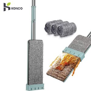 Microfiber Flat Mop Hand Free Squeeze Cleaning Floor Mop med 2 tvättbara moppkuddar Lazy Mop Hushållens renare verktyg 240118