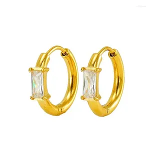 Orecchini a cerchio Vintage in acciaio inossidabile minimalista lucido zirconi cubici eleganti gioielli alla moda per regali da donna