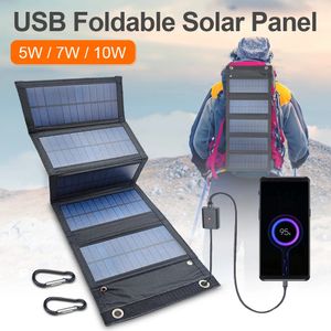 Painel solar dobrável carregador de telefone usb 5v 5w 7 10 bancos de energia para celular ao ar livre à prova dwaterproof água acampamento carregamento de emergência 240131