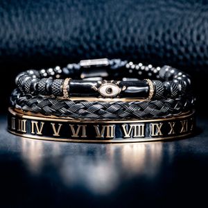 Conjunto de luxo esmalte olho pulseira romana coroa real charme masculino geometria aço inoxidável pulseiras aberto ajustável jóias 240124