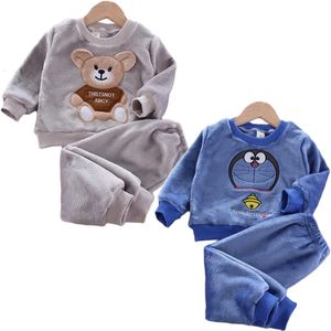 Autumn Winter Baby Clothes Pyjamas Set Girls Pyjamas Children Warm Flannel Fleece Catoon Bear Kids Sleepwear Home Suit 0-6y 240131