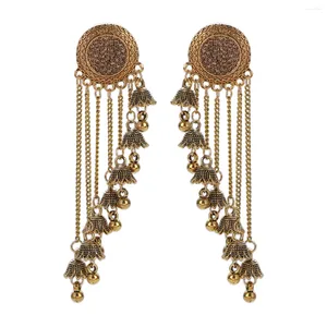 Orecchini pendenti lunghi Jhumka etnici pendientes da donna vintage color oro catena fiore nappa gioielli rotondi in cristallo