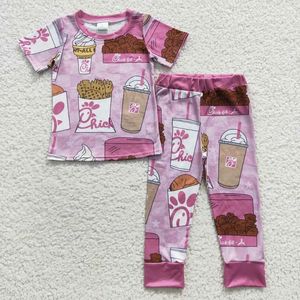 Kläder sätter grossist barn korta ärmar skjorta kycklingbyxor nattkläder baby flicka sömnkläder set spädbarn pyjamas två stycken outfit