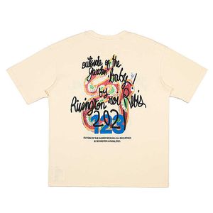 RRR123メンズTシャツRRR123メンズレディースTシャツレインボーヘビ2024デザイナー限定版プリントアルモンドショートスリーブメンズアンドレディースTシャツ