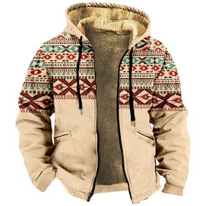 Mens Zipper Hoodies Fleece Long Sleeve Coat Jackets Aztec Tribal Graphics Casual Winter for Man ZipUp Sweatshirts Outerwears 240125