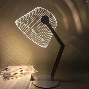 NATTLIGHTER USB POWER 3D Effekt Stereo Vision Led Desk Lamp Wood Support Acrylic Lampshade Light Office Bedroom Reading