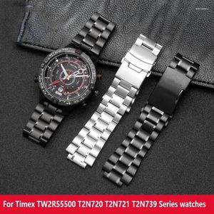 Faixas de relógio para timex tw2r55500 t2n720 t2n721 t2n739 relógios banda aço inoxidável 24 16mm lug end pulseira preto prata acessórios