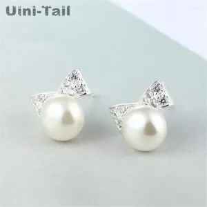 Stud Küpe Uini-Tail 2024 Koreli Sürüm 925 Tibet Silver Pearl Bow Kore Kore Küçük Taze Moda Vahşi Takı GN350