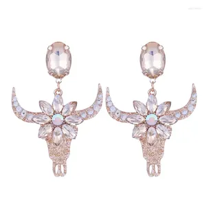 Dangle Earrings Vintage Pink Champagne Acrylic For Women Fashion Large Crystal Flower Bull Head Jewelry Wholesale