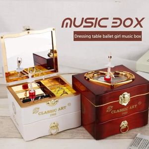 Classic Rotating Dancer Ballerina Piano Music Box Jewelry Box Hand Crank Music Mechanism Mirror Play Birthday Christmas Gifts 240118