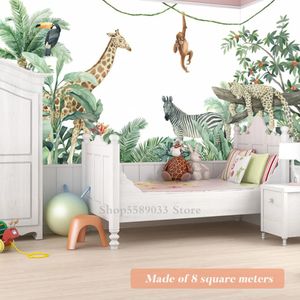 Jungle Nursery 3D Cartoon Wallpaper Custom Any Size Murals Monkey Giraffe For Child Kid Room Wall Painting Waterproof Home Decor 240122