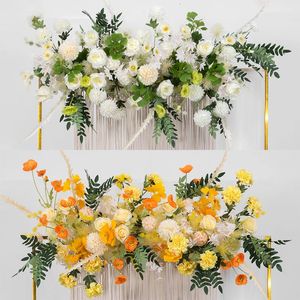 Anpassad 50100 cm Artificial Flower Row Arrangement Wedding Arch Decor Runner Party Scene Layout Road Guide Floral Wall 240127