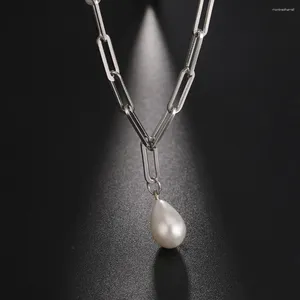 Ketten Teamer Wassertropfen Perle Anhänger Halskette Edelstahl Büroklammer Quadratische Halskette Choker Frauen Hochzeit Modeschmuck Geschenke