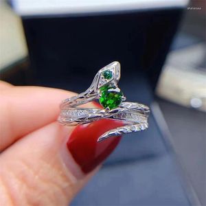 Cluster Rings Snake Design Ring Natural Diopside Genuine 925 Silver Inlay Finely Crafted Exquisite