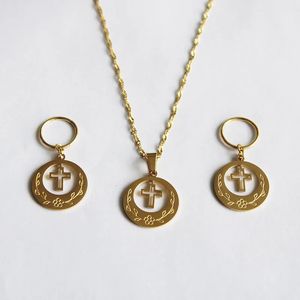 24K Gold Color Stainless Steel Cross Jewelry Sets Zealand Kiribati Micronesia Guam Birthday Gift 240122