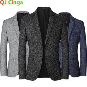 Autumn Mens Plaid Suit Jacket Single Breasted Men Business coat Gray Blue Man Blazer Masculino M4XL 240125