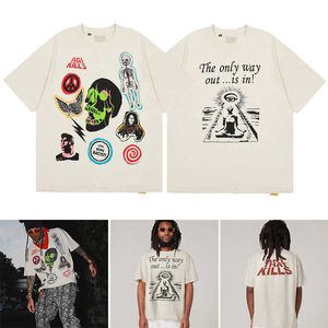 Homens camisetas Galeria 2024 Designer American Trendy Marca Lavado e Angustiado Manga Curta Vintage Impresso Casal Solto T-shirt