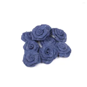 Fiori decorativi 6 pezzi Rose Brulap artigianali Decorazione manuale per albero di Natale Fiore di tela di iuta iuta Blu scuro